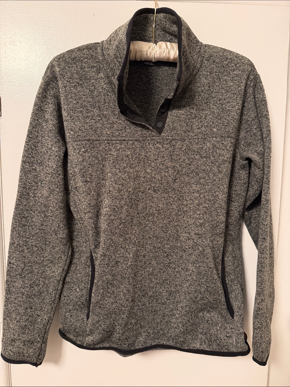 Eddie Bauer Gray Snap-Front Funnel Neck Pullover Sweater